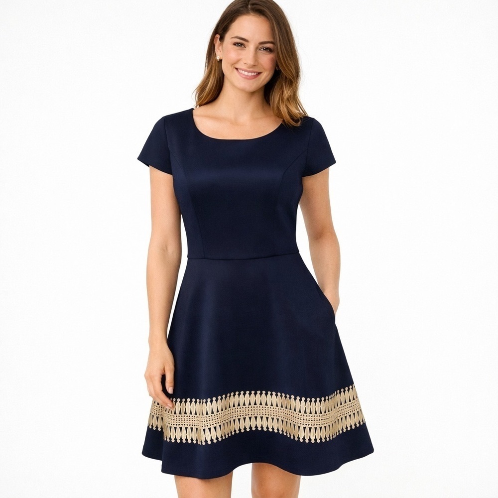 Liilly Pulitzer Navy and Gold Trim Klara Mini Dress